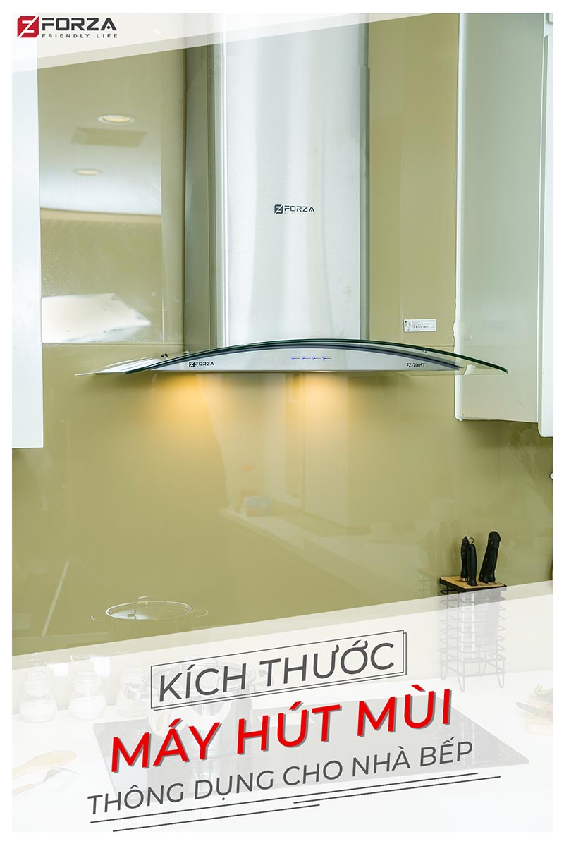 kích thước máy hút mùi phổ biến